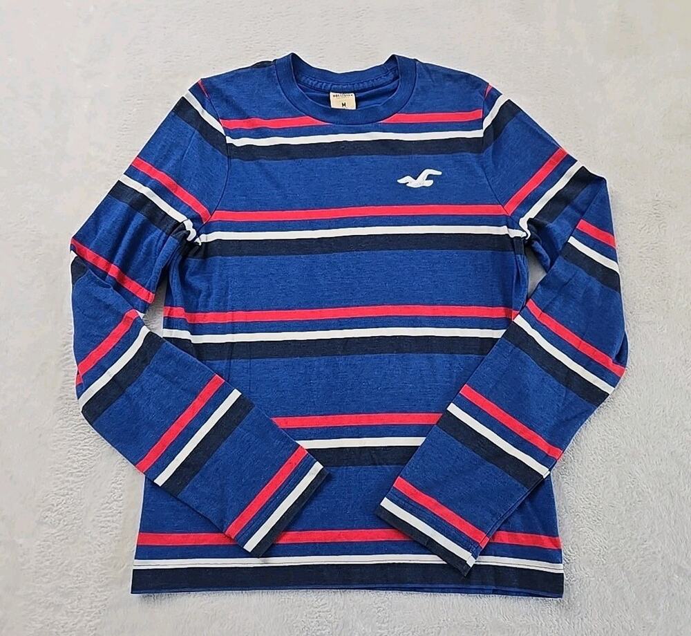 Hollister California Striped Long-Sleeve Shirt Mens Sz Med Seafull Logo Surfer